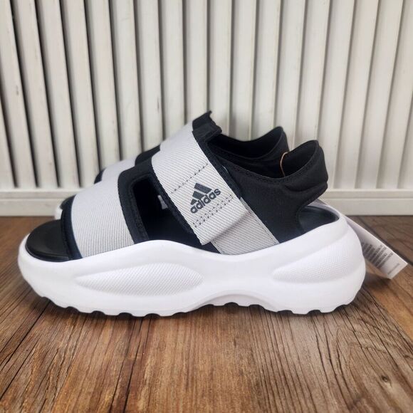 Adidas Mehana Sandals Kid Sz 1 Gray Black White Comfort Adjustable Slides ID7910 - Picture 4 of 11